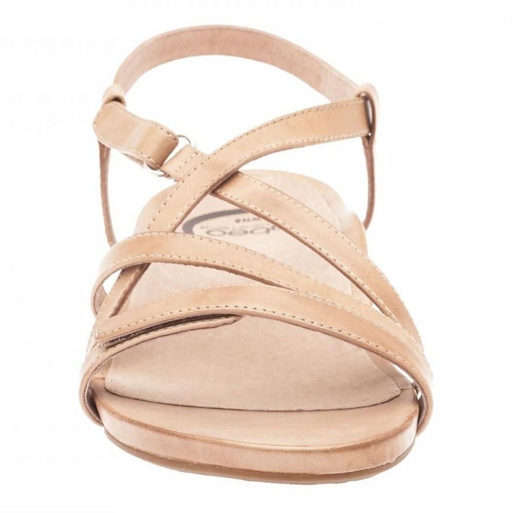 Abeo Beige Strappy Cross-Front Leather Sandals